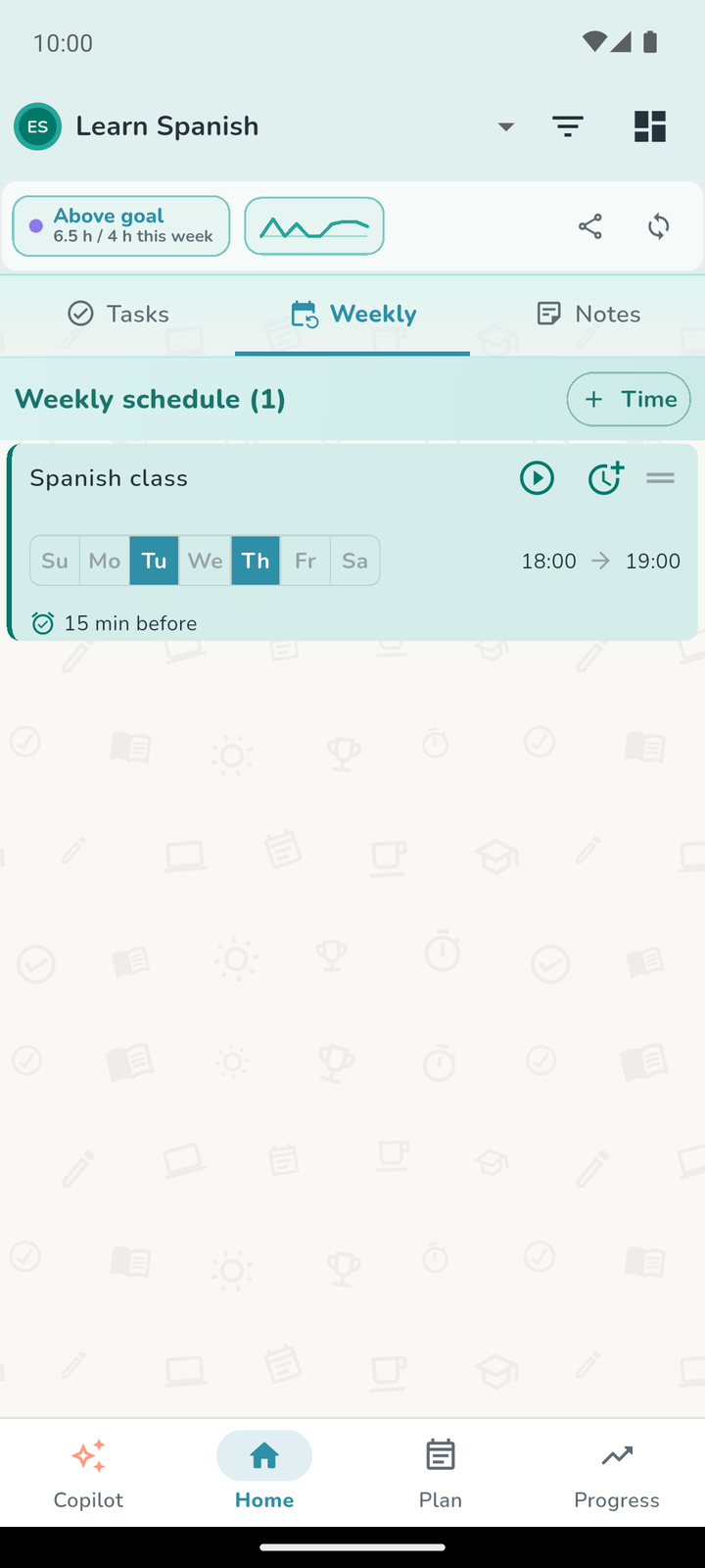Weekly schedule of an activity